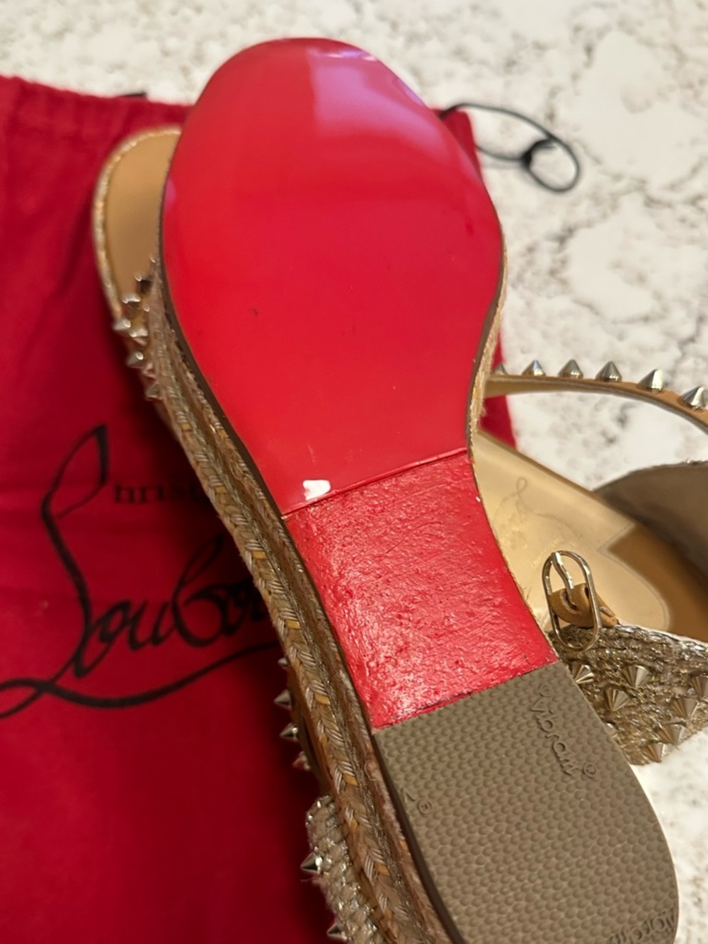 Christian Louboutin Tan Studded Espadrille Wedge Sandals 39 - Picture 7 of 11